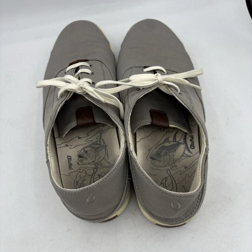 OluKai Shoes Mens Size 10 Kahu Lace Gray Casual Boat Sneaker Canvas